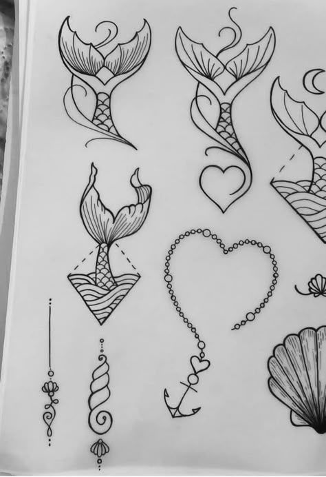 Shell Tattoos, Petit Tattoo, Mermaid Drawings, Disney Tattoo, Tiny Tattoo, Mermaid Tattoo, Mermaid Tattoos, Pola Sulam, Tattoo Feminina