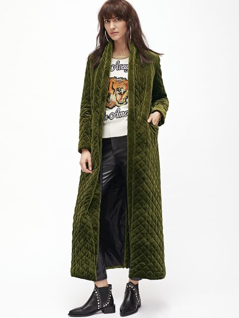 Shop Olive Green Shawl Collar Quilted Velvet Coat online. SheIn offers Olive Green Shawl Collar Quilted Velvet Coat & more to fit your fashionable needs. Green Velvet Coat, Velvet Coat Women, Quilted Velvet Jacket, Green Shawl, Fall Fashion Coats, Quilted Velvet, Velvet Clothes, Velvet Coat, Fall And Winter Fashion