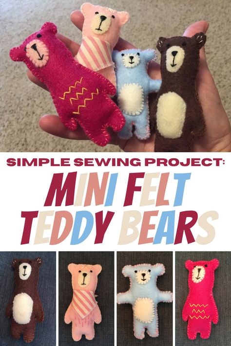 Simple Bear Pattern, Hand Sewing Felt Projects, Simple Easy Sewing Projects, Sewing Mini Projects, Felt Hand Sewing Projects, Simple Felt Animals, Felt Embroidery Projects Ideas, Felt Kids Crafts, Cute Sewing Projects Stuffed Animals