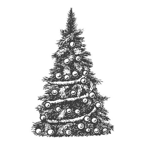 Sapin Illustration, Christmas Tree Sketch, Black And White Christmas Tree, Christmas Black And White, Christmas Tree Drawing, Random Products, Tree Sketches, Dark Christmas, Drawing Vector