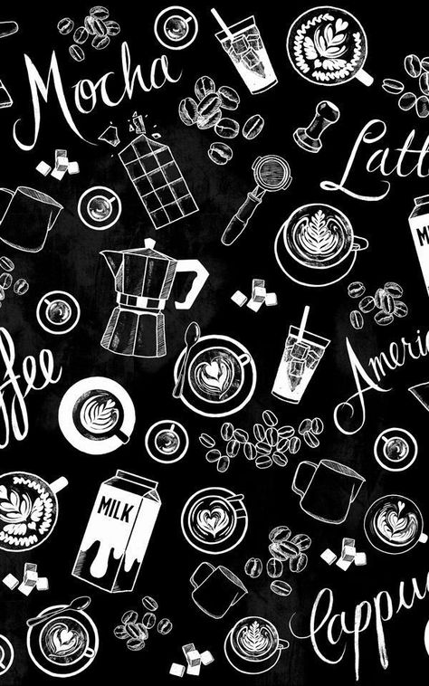 Kitchen Wallpaper Design, Papan Tulis Kapur, Deur Sticker, Barista Training, Quotes Sassy, Coffee Doodle, Coffee Pattern, Inspirational Wallpaper, Quirky Kitchen