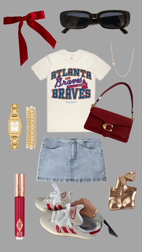 Atlanta Braves Outfit, Braves Game Outfit, College Football Game Outfit, College Gameday Outfits, Game Outfit, Tailgate Outfit, Football Game Outfit, Baseball Outfit, Outfit Inspo Casual