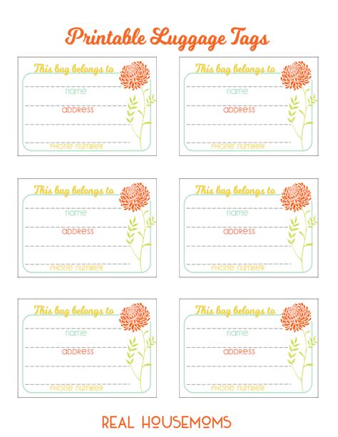 Printable Luggage Tags - Real Housemoms Free Printable Luggage Tags, Free Luggage Tag Printables, Luggage Tags Printable Templates, Printable Luggage Tags, Luggage Tags Printable, Luggage Tag Template, Tag Template Free, Template Free Printable, Estimate Template