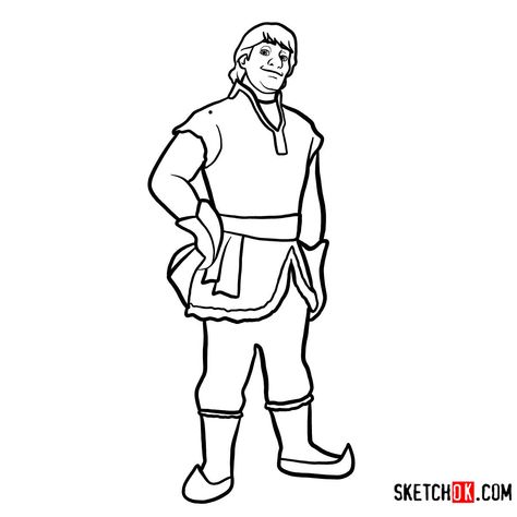 How to draw Kristoff full growth | Frozen - Step by step drawing tutorials How To Draw Frozen Characters, Frozen Sven Drawing, Frozen Characters Drawings, Frozen Pics, Frozen Silhouette, Olaf Drawing, Sven Frozen, Olaf And Sven, Kristoff Frozen