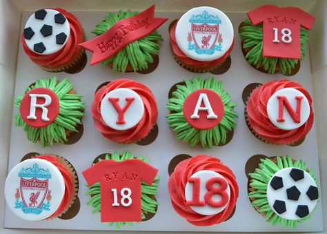 LFC cupcakes  ⚽ ⚽ ⚽ ⚽ England Cupcakes, Liverpool Cupcakes, Lfc Cake, 18th Birthday Cupcakes, Boys Cupcakes, Boys 18th Birthday Cake, Crazy Birthday Cakes, Liverpool Cake, Soccer Cupcakes