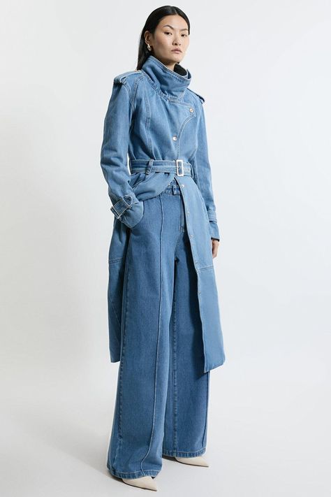 Bring In The Summer With A Pair Of Our Wide Leg Trousers, Made In Denim Fabric, With A Dramatic, Wide Fit, Cinched At The Waist With A Belt. The Minimal Design Makes Them Easy To Style, So Wear Them With A Cropped T-Shirt And Trainers On A Casual Day, Then A Button Up Shirt And Loafers For A More Elevated Approach. Denim Belted Waistband Wide Leg Trousers High Quality Denim Fabric Comfortable High Waistline Belted Waistband Pocket Features Flattering Wide Leg Fit Wide Leg Jeans T Shirt Outfit, Denim On Denim Outfit Women, Unique Designs Fashion, Unique Denim Outfit, Womens Denim Outfits, Couple Denim Outfits, Belted Blue Denim Jeans, High Rise Belted Jeans For Spring, Spring High Rise Belted Jeans