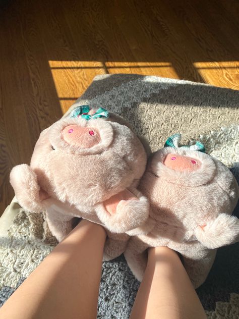 Cute Slippers Fluffy Aesthetic, Lazy Day Aesthetic, Animal Slippers Aesthetic, Pink Super Soft Cozy Slippers, Girl Slippers, Pig Slippers, Fluffy Bunny Slippers, Window Lighting, Pink Fluffy Bunny Slippers