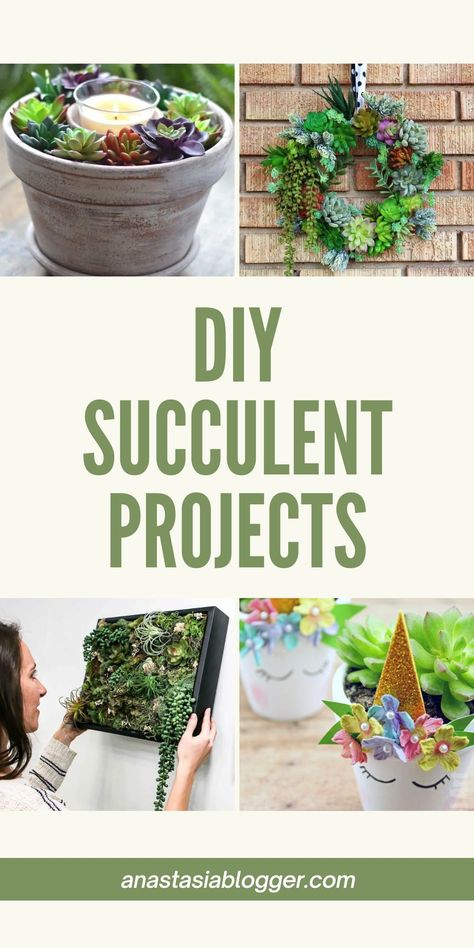 Here is a list of 15 fun DIY succulent projects - whether you're doing something unique for a present or simply want to add more succulents to your home. #decor #gardening #diy Fake Succulents Decor, Succulent Candle Centerpiece, Diy Gardening Ideas, Succulent Projects, Farmhouse Floral Decor, Succulent Wreath Diy, Bedroom Plants Decor, Succulent Frame, Projects For Home