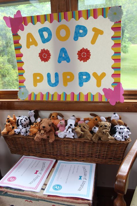 Adopt a puppy sign for a kids party with print out adoption certificates Beanie Boo Birthday Party, Adopt A Pet Party, Puppy Adoption Birthday Party, Boo Birthday Party, Beanie Boo Birthdays, Pet Adoption Party, Adopt A Puppy, Dog Themed Birthday Party, Pet Party