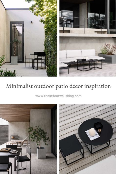 Decor ideas for a minimalist patio or deck, including garden furniture and planting ideas Outdoor Patio Inspiration, Minimalist Patio, Patio Setup, Patio Table Decor, Concrete Architecture, Minimalist Garden, Planting Ideas, Patio Inspiration, Contemporary Garden