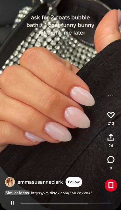 Funny Bunny Almond Nails, Funny Bunny Bubble Bath Nails, Trending Almond Nails, Almond Dip Nails, Almomd Nails, Pink Clear Nails, Opi Pink Nail Polish, Oval Acrylic Nails, Girly Nails