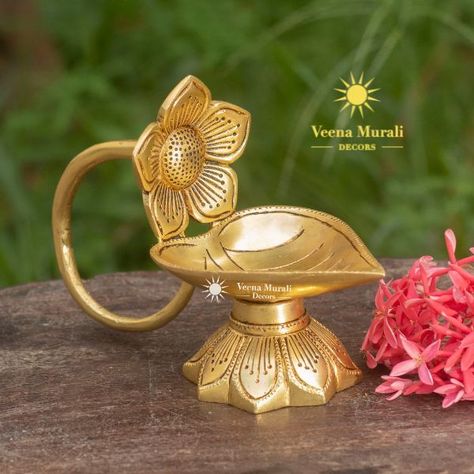 Buy antique styled brass artefacts and traditional wooden arts online - Veena Murali Decors Brass Items, Brass Jewelry For Puja And Festivals, Brass Decor Indian, Brass Pooja Items Indian, Brass Items For Pooja, Brass Deepam, Brass Puja Items, Brass Diyas, Diya Decoration Ideas