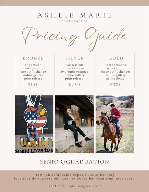 Senior Picture Pricing Guide, Senior Photo Packages, Senior Photography Pricing Guide, Photography Packages Pricing, Photography Pricing Guide, Photo Print Packaging, Starting Photography Business, Photography Pricing Template, Pricing Guide Photography