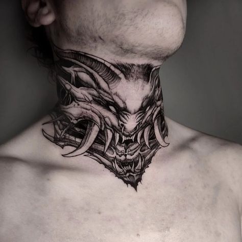 35 of the most glorious neck tattoos! - Body Artifact Neck Tattoos For Men, Front Neck Tattoo, Full Neck Tattoos, Small Neck Tattoos, Be Brave Tattoo, Medical Tattoo, Full Tattoo, Samurai Tattoo Design, Throat Tattoo