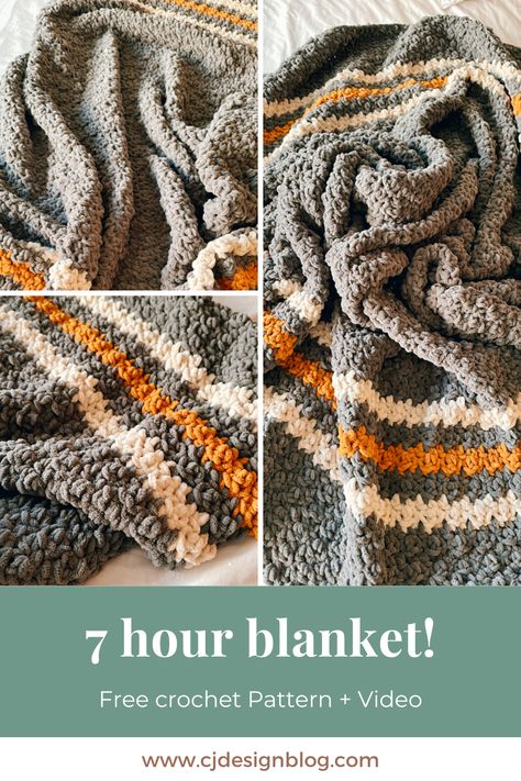 Make a blanket using Bernat Blanket Yarn. Chunky blanket pattern for beginners | CJDesignblog.com 7 Weight Yarn Crochet Blanket Patterns, Bernat Blanket Yarn Patterns Crochet Easy, Bernstein Blanket Yarn Patterns, Easy Chunky Crochet Blanket Free Pattern, Bernat Blanket Yarn Blanket Patterns, Crochet Blanket Stitch Ideas, Chunky Crochet Blanket Pattern Free Afghans, Crochet Baby Blanket Bernat Yarn, Bulky Yarn Crochet Patterns Blanket