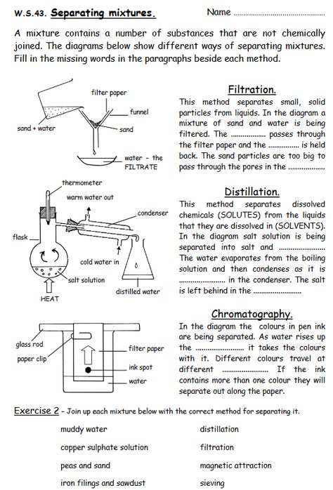 Solved W.S.43. Separating mixtures. Name A mixture contains | Chegg.com Methods Of Separating Mixtures, Separation Techniques Chemistry Notes, Separating Mixtures Worksheet, Homogenous And Heterogeneous Mixtures, Grade 7 Notes, Separation Of Mixtures, Gcse Chemistry Revision, Types Of Mixtures, Elements Compounds And Mixtures