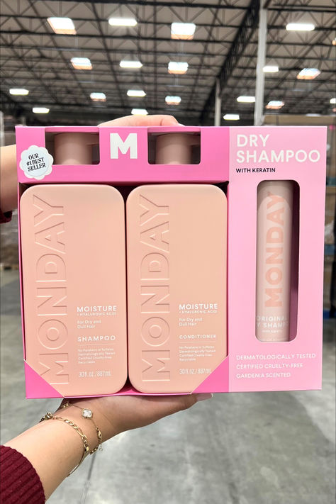 Get silky, nourished hair with MONDAY Haircare's MOISTURE Bundle!   🥥  MOISTURE Shampoo and Conditioner to deeply hydrate  ☁️ ORIGINAL Dry Shampoo to instantly refresh Hair Stuff Products, Monday Conditioner, Monday Shampoo And Conditioner, Monday Shampoo, Monday Haircare, Pink Shampoo, Usa Makeup, Dry And Damaged Hair, Hairstyle Examples