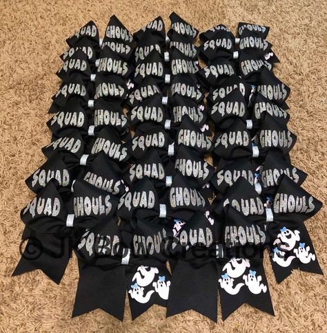 Halloween Cheer Bow - Squad Goals Cheer Bow - Ghost Bow - Cheer Bows - Squad ghouls - Halloween bow Squad Ghouls, Cheerleading Gifts, Cheer Gifts, Halloween Bows, Glitter Ribbon, Cheer Bow, Black Halloween, Elastic Hair Ties, Squad Goals