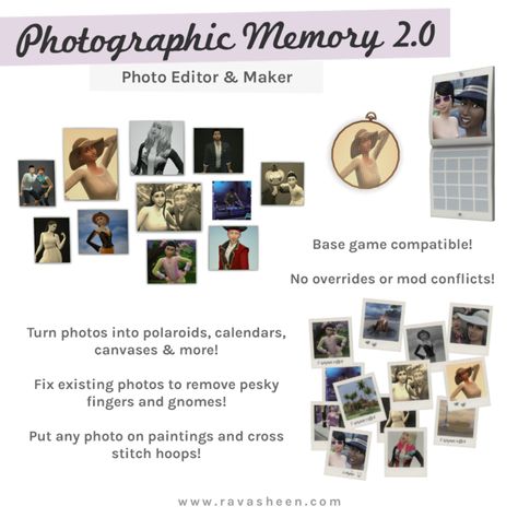 RAVASHEEN - Photographic Memory 2.0 Better Memory, Photographic Memory, Cross Stitch Hoop, Chic Kids, Sims 4 Gameplay, Blur Photo, Photo Organization, Tag Photo, Photo Memories