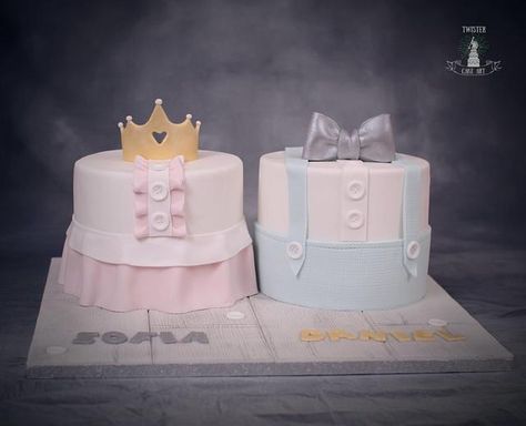 Christening Food, Twin Baby Birthday, Gateau Baby Shower Garcon, Twin Boy And Girl, Baby Reveal Cakes, Cake Designs For Boy, Twin Birthday Cakes, Twins Cake, Twin Birthday Parties