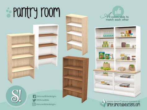 SIMcredible!'s Naturalis Pantry wall Shelves Pantry Wall Shelves, Sims 4 Kitchen, Die Sims 4, Sims Packs, The Sims 4 Pc, Sims 4 Clutter, Pantry Wall, Free Sims 4, The Sims 4 Packs