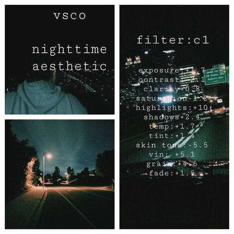 Phone Photo Editing Night, Vsco Night Edit, Vsco Night Filter, Night Photography Ideas, Edit Presets, Pic Filters, Vsco Recipes, Vsco Film Presets, Filter Settings