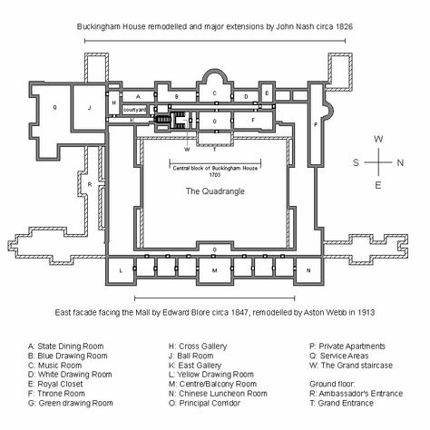 Plan of Buckingham palace Buckingham Palace Floor Plan, Palace Floor Plan, Palace Plan, Floorplan Ideas, Buckingham House, Buckingham Palace London, Palace London, Blue Drawings, Official Residence