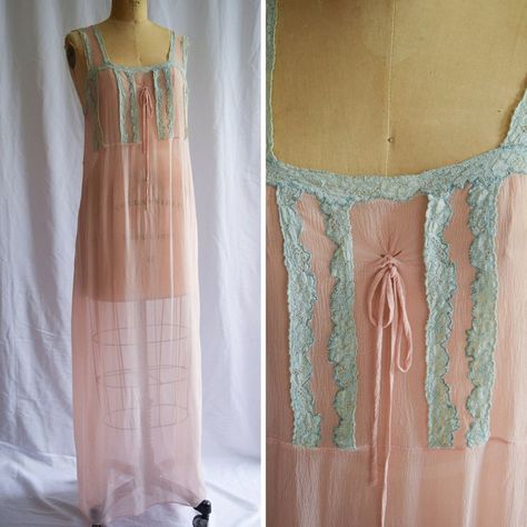 1920s Nightgown, Silk Nightdress, Fashion Newsletter, Vintage Nightgown, Bobbin Lace, Pink Silk, Silk Chiffon, Fashion History, Night Dress