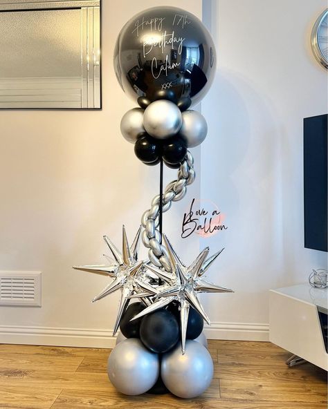 Disco Balloons Decoration, Black And Silver Cake For Men, Backdrop Garland, Birthday Door, Balloons Decoration, Balloon Garland Diy, Silver Cake, Balloon Arches, Balloon Centerpieces