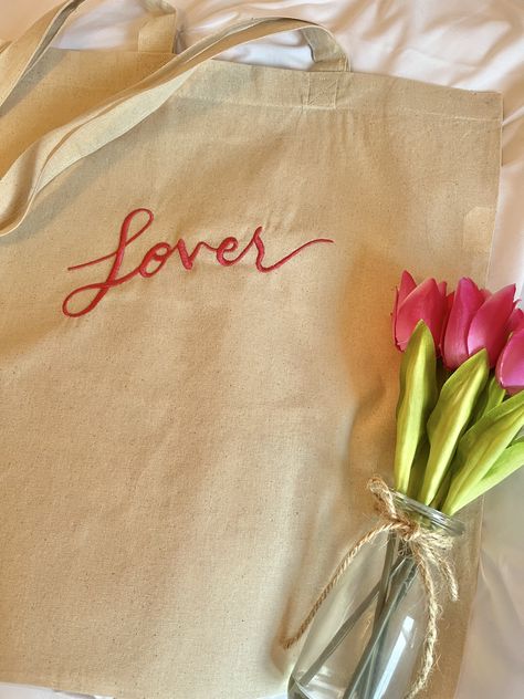 Lover Taylor Swift inspired embroidered tote bag! Made from 100% cotton, perfect gift for all Swifties! Lover Taylor Swift Embroidery, Taylor Swift Bag Ideas, Taylor Swift Embroidery Ideas, Tote Bag Painting Ideas Taylor Swift, Taylor Swift Tote Bag, 16th Birthday Wishes, Taylor Swfit, Handpainted Tote Bags, Totes Ideas