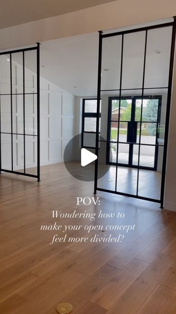 Kristina Svezhintseva on Instagram: "Do you love an open concept but struggle to figure out how to seamlessly create division between your spaces? Consider adding glass and steel partitions! We loved how this kept our home feeling bright and open while still keeping the spaces separate!  We added glass and steel walls in: My office The dining room + kitchen  The main area and bedrooms The family room and living room  #idcoathome #mixerofstyles  #hometohave #myhomevibe #ltkhome #howihome #pocketofmyhome #showthatinspo #mycovetedhome #showmeyourstyled #prettylittleinteriors #houseenvy #ourweeklydesigncrush #howyouhome #ambularinteriorsaintgotnothingonme #crappyiphonepicsaremyjam #maketimefordesign #thedelightofdecor #mycrumbshome #currenthomeview" Partition Home Office, Wall Opening Between Rooms, Glass Separation Wall, Dining Room Alternatives, Partition Between Living And Dining, Formal Dinning Room, Glass Partition Wall, Open Plan Living And Dining, Entry Doors With Glass