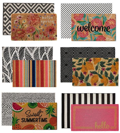 Colorful Doormat Layering Ideas for Spring & Summer - This is our Bliss Porch Rug Layering, Front Door Rugs Outdoor Layering, Layered Rugs Front Door, Doormat Layering, Colorful Doormat, Outdoor Entryway Decor, Front Porch Mat, Door Mat Decor, Layering Ideas