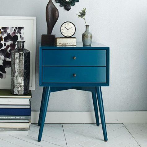 Living / bedroom Blue Nightstand, Desk Nightstand, Mid Century Modern Nightstand, Mid Century Nightstand, Style Nightstand, Folding Desk, Blue Furniture, Bedside Storage, Snack Table