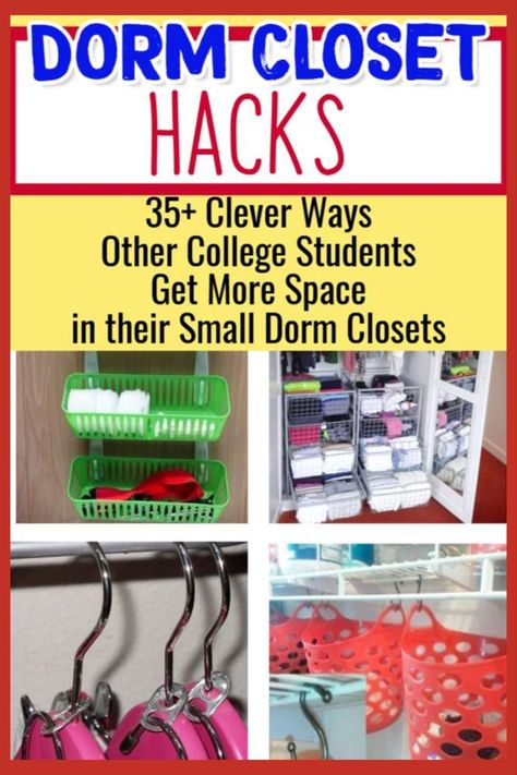 Small Closet Hacks Organizing, Bedrooms Storage Ideas, College Closet Organization, Dorm Organization Hacks, College Dorm Closet, Ideas For Small Houses, College Dorm Storage, Dorm Closet Organization, Small Closet Hacks