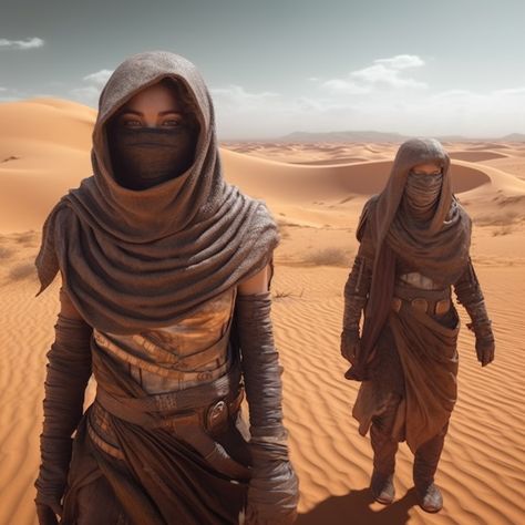 Dune Style Clothing, Desert Clothes, Dune Costumes, Dune Cosplay, Dune Fashion, Dune Aesthetic, Worldbuilding Ideas, Desert Clothing, Dune Characters