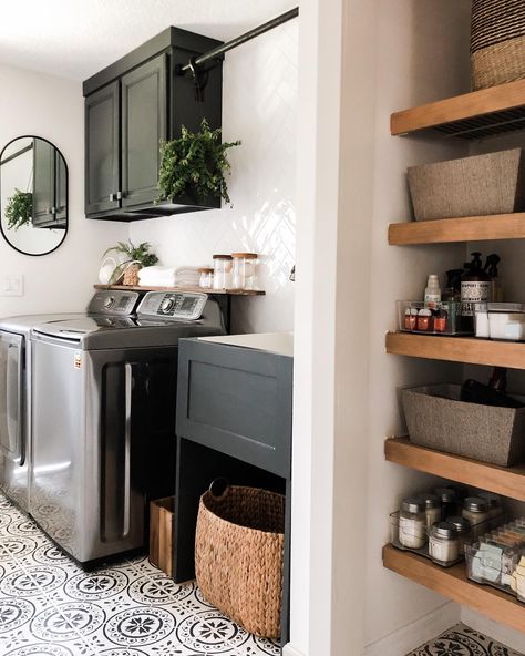 Creating a Beautiful and Efficient Laundry Room - Within the Grove Faux Cabinet, Efficient Laundry Room, Wire Shelf Covers, Laundry Room Pantry, Perfect Grey Paint, Laundry Room Design Ideas, Gray Paint Colors, Austin House, Shelf Cover