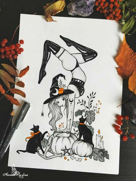 Witch Drawing, Witch Tattoo, Witchy Art, Halloween Tattoo, Awesome Tattoo, Halloween Drawings, Halloween Tattoos, Arte Inspo, Witch Art