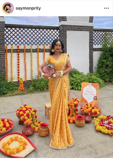 Saree For Bride, Haldi Saree, Haldi Ceremony Outfit, Haldi Outfit, Indian Bride Outfits, Wedding Planning Decor, Bengali Wedding, Saree Designs Party Wear, Fashion Top Outfits