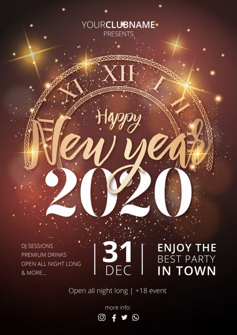 Realistic happy new year 2020 party poster. Download for free at freepik.com! #Freepik #FreepikCompany #freevector #freeposter #freedesign #freetemplate #Christmas #christmasposter #christmastemplate New Year Party Poster, New Year Poster, Print Design Template, Year Poster, Poster Template Free, New Years Poster, Brush Script, New Year Party, Happy New Year 2020