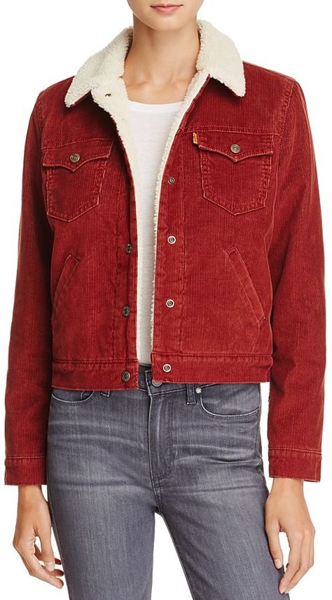 Levi's Orange Corduroy Jacket - very Nancy-esque #StrangerThings ! Would love this :) #affiliate Stranger Things Natalia Dyer, Stranger Things Nancy, Red Denim Jacket, Sherpa Trucker Jacket, Nancy Wheeler, Womens Sherpa, Sherpa Jacket, Levis Women, Trucker Jacket