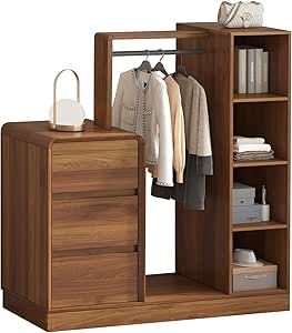 Messenya Dresser for Bedroom with Clothes Rack&Bookhelf, Wood 3 Drawers Dresser with 4-Tier Bookcase，Clothing Rack with Drawers Storage Chest of Drawers Organizer Unit (3-Drawer) Dresser For Bedroom, 3 Drawer Dresser, Clothes Rack, Drawer Organizers, 3 Drawer, Clothing Rack, Storage Drawers, Chest Of Drawers, Storage Chest