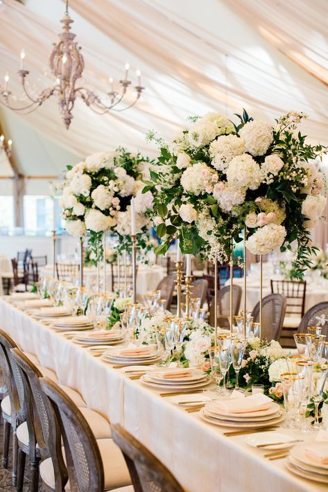 Read More: https://www.stylemepretty.com/2019/03/30/elegant-new-england-wedding-at-castle-hill-inn-in-newport-rhode-island/ Castle Hill Inn Wedding, Island Castle, Spring Wedding Centerpieces, Castle Hill Inn, Spring Wedding Color Palette, Tall Wedding Centerpieces, Wedding Color Trends, New England Wedding, Castle Hill