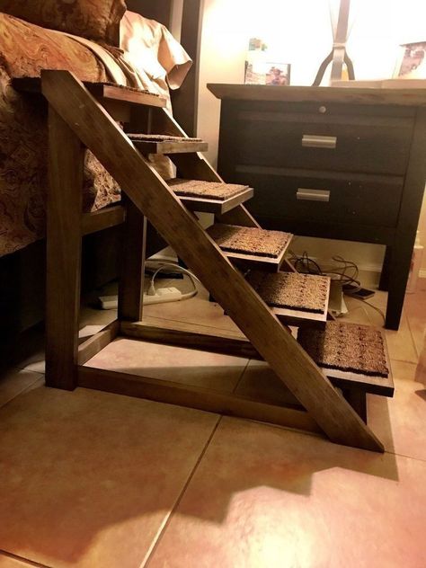 Doggie Steps For Bed Diy, Diy Doggie Steps, Diy Pet Stairs, Diy Dog Stairs, Dog Stairs Diy, Dog Stairs For Bed, Stairs Diy, Bed Stairs, Dog Stairs