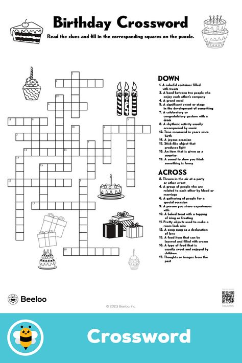 Advanced birthday-themed crossword puzzle for kids ages 9 and up Birthday Puzzle Ideas, Birthday Crossword, Puzzle Themed Birthday Party, Birthday Crossword Puzzle, Easy Crossword Puzzles Printable, Kids Crossword Puzzles Free Printable, Crossword Puzzles For Kids, Custom Crossword Puzzle, 40th Birthday Party Men