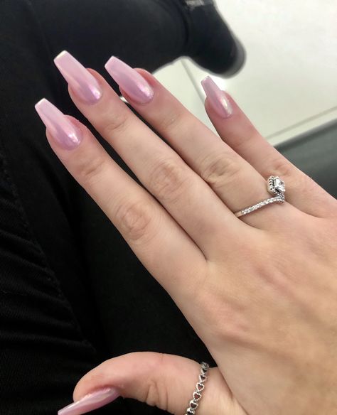 Pink Pearl Nails Coffin, Pink Pearl Nails Square, Coffin Pink Chrome Nails, Light Pink Chrome Nails Coffin, Baby Pink Crome Nails, Acrylic Nails Pink Chrome, Ballerina Nails Chrome, Pink Chrome Coffin Nails, Chrome Coffin Acrylic Nails