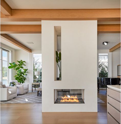 Fireplace in the middle of great room Fireplace Modern Design, Design Camino, Double Sided Fireplace, Fire Doors, Home Fireplace, Modern Fireplace, Living Room With Fireplace, Fireplace Design, Gas Fireplace