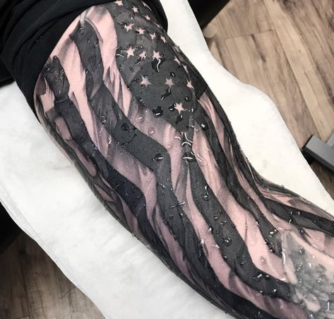 Black And White American Flag Back Tattoo Cover Up Ideas, American Flag Sleeve Tattoo, Tattoo Cover Up Ideas, Black Sleeve Tattoo, Cover Up Ideas, Lower Back Tattoo, Patriotic Tattoos, Girl Back Tattoos, Forearm Sleeve