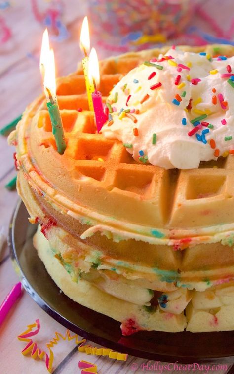 Birthday Waffles Breakfast, Waffle Birthday Cake, Waffle Birthday Party, Birthday Cake Waffles, Birthday Waffles, Cake Batter Waffles, Cake Waffles, Waffle Iron Recipes, Waffle Maker Recipes