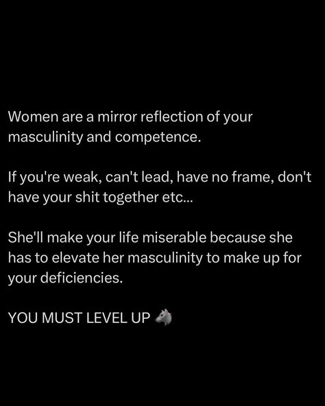 Happiness is the byproduct of actualised purpose. It is neither a means nor an end but an outcome. When a man is not fully developed he will subconsciously seek out the traits he lacks in a female partner. Understand that this is damaged masculine seeking temporary comfort. It’s all a matter of time until you get LEFT ☝️ @alphareflections #datingcoach #datingadvice #alphamale #redpill #mgtow #nofap Act Like A Man Quotes, Immature Masculine, Gentle Men Quotes, When A Man Doesnt Value You Quotes, A Real Man Quotes Relationships, Masculinity Quotes Real Man, Being A Man Quotes, Bad Men Quotes, Masculine Qualities