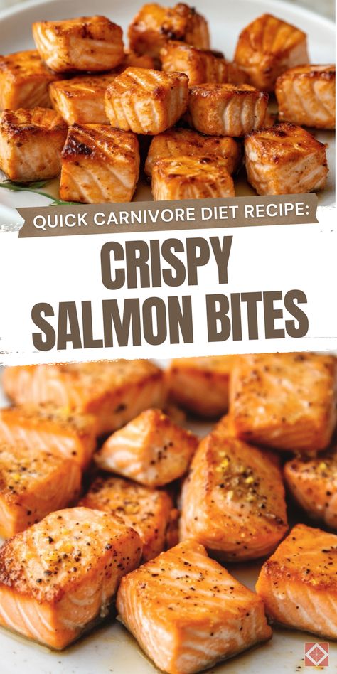 Discover quick and flavorful carnivore-friendly crispy salmon bites. Ideal for your Carnivore Diet Recipes & Ideas collection, these bites are easy to make and packed with delicious flavor. Save this pin and click for detailed instructions and tips. Enjoy a delicious and satisfying meal that’s perfect for any occasion. Fish Diet Clean Eating, Meals With Kewpie Mayo, Healthy Meals With Fish, Fish Whole 30 Recipes, Costco Frozen Salmon Recipe, Animal Based Recipes Dinners, Carnivore Diet Deviled Eggs, Meat Eater Recipes, Carnivore Airfryer Recipes